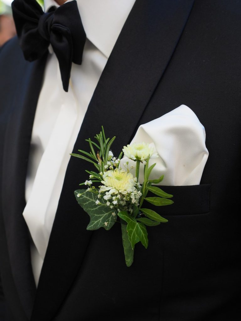 groom, floral decorations, lapel